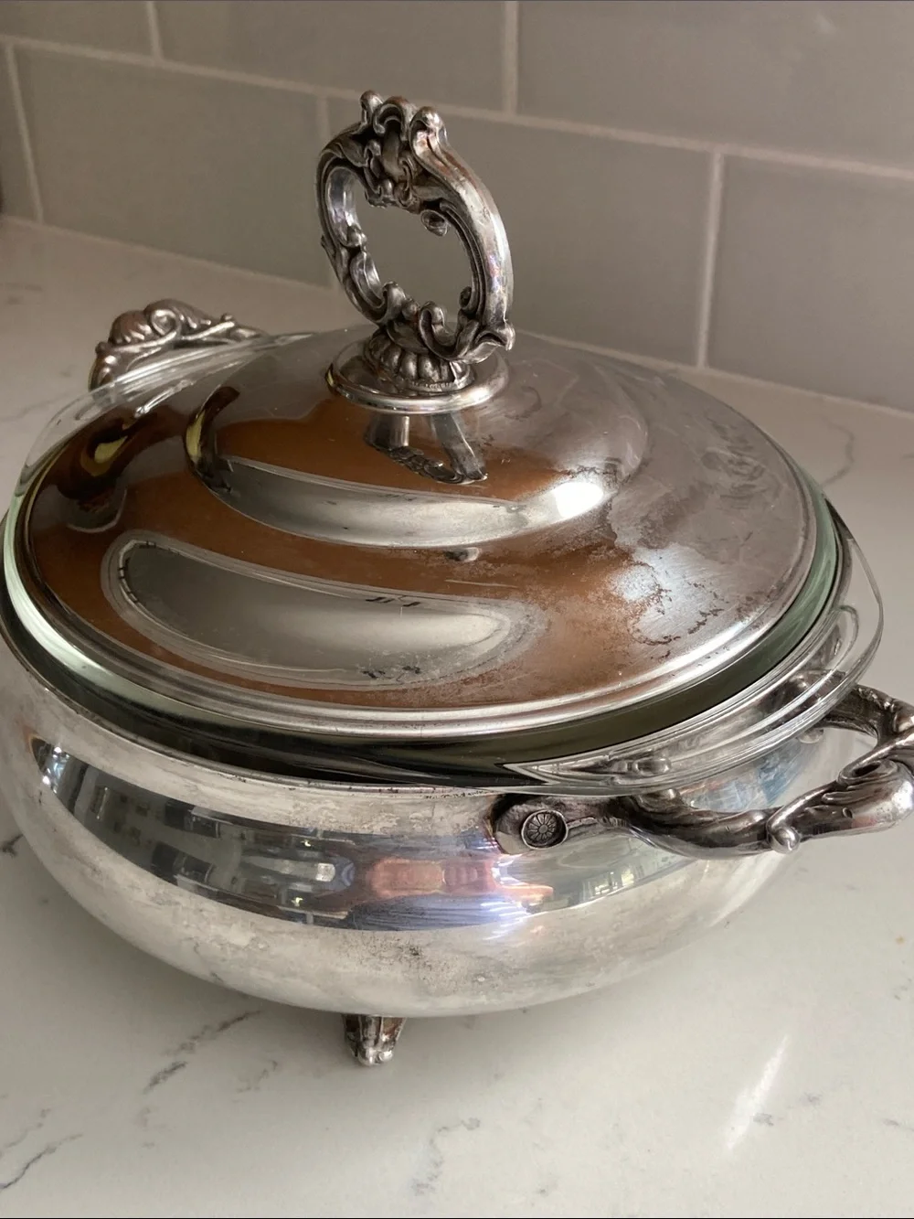 Vintage English Silver Mfg Corp Silverplate Casserole Glass Insert